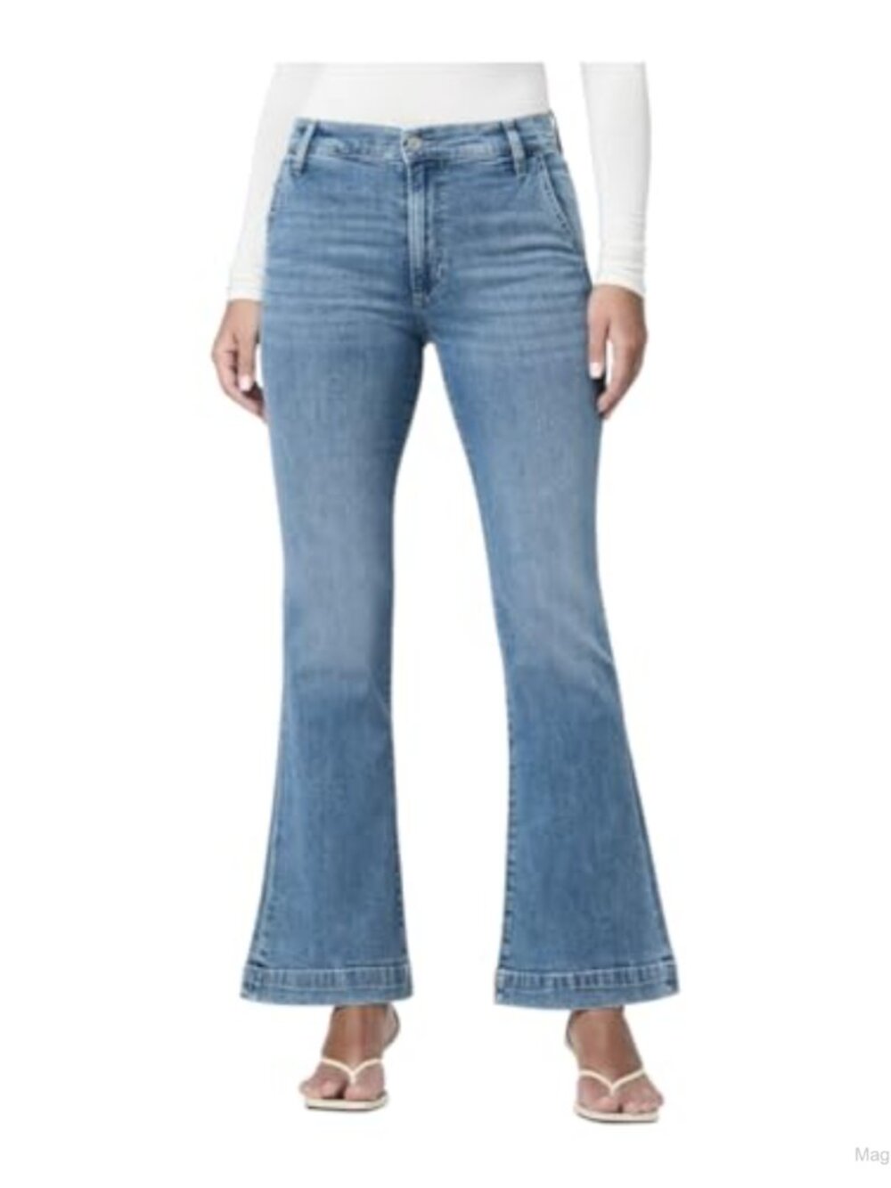 High Rise Flare Jeans Slim Fit Relaxed Knee Wide Leg 5 Pocket Stretch Denim